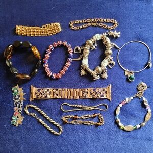 Vintage to Modern Silver and Gold Tone Stretch and Clasp Bracelet Lot